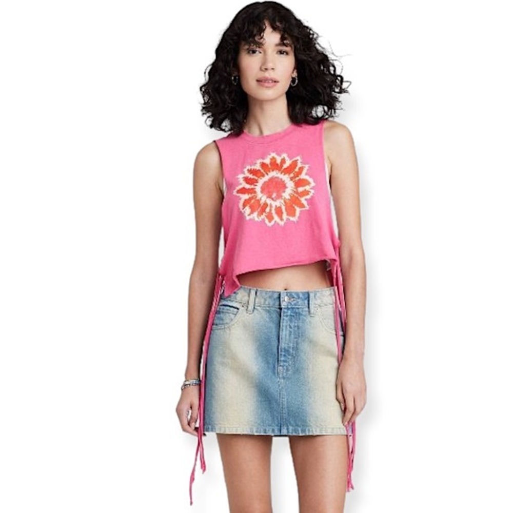 Wild Fable Size Large Bright Pink Floral Side-Tie Cropped Muscle Tank Top NWT